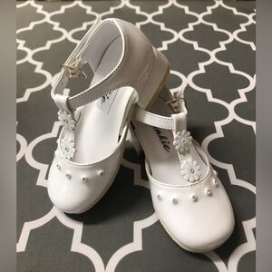 Angel Girls Shiny White Rhinestones Ankle Strap Buckle Flower Dress Shoes